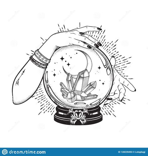 Crystal Tatoos, Crystal Ball Tattoo, Magic Crystal Ball, Witch Stickers, Crystal Tattoo, Crystal Drawing, Magic Crystal, Moon Vector, Chic Tattoo