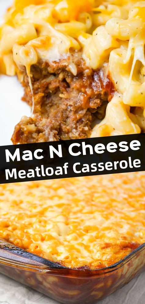 Mac and Cheese Meatloaf Casserole is a hearty dinner recipe with a ground beef meatloaf base with macaroni and cheese baked on top. Macaroni And Cheese Baked, Meaty Appetizers, Cheese Meatloaf, Ground Beef Meatloaf, Meatloaf Casserole, Cheese Stuffed Meatloaf, Beef Meatloaf, Hearty Dinner Recipes, Cheese Baked