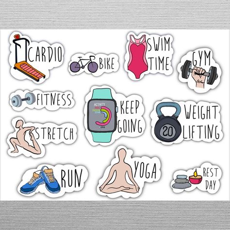 Goodnotes Planner Stickers, Gym Stickers, Fitness Stickers, Fitness Planner Stickers, Digital Stickers For Goodnotes, Stickers For Goodnotes, Sticker Design Inspiration, Gym Art, Tumblr Stickers