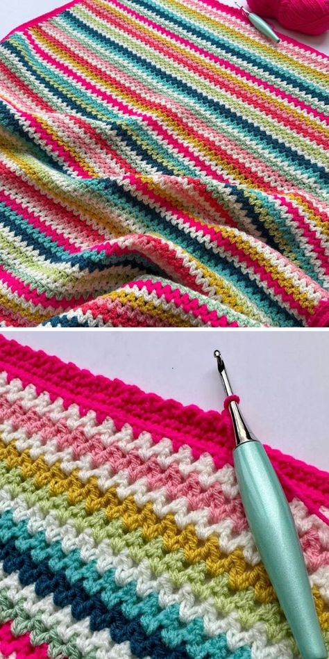 Beginner Striped Crochet Blanket, Retro Stripes Crochet Blanket, Scrappy Afghan Crochet, Free Crochet Striped Blanket Pattern, Granny Square Stripe Blanket Pattern, Crochet Stripes Pattern, Mile A Minute Crochet Blanket, Random Stripe Crochet Blanket, Stripe Blanket Crochet