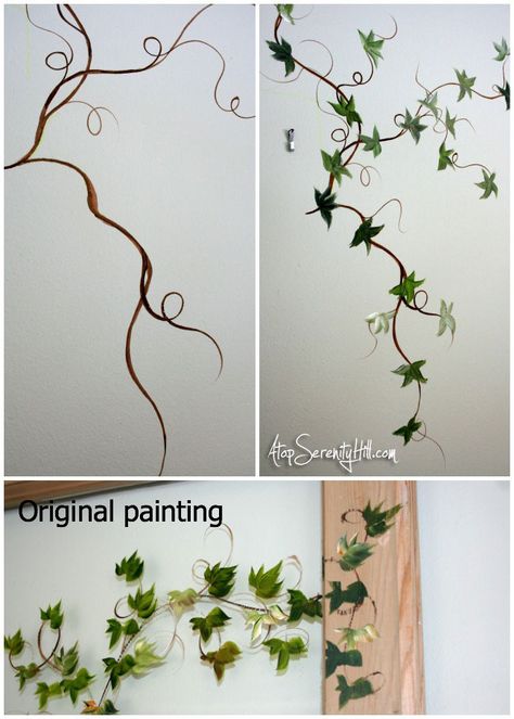 Easily add mural elements to extend a framed painting • AtopSerenityHill.com Ivy Wall, Wall Painting Decor, Wall Murals Painted, Vine Wall, Wall Drawing, Wall Paint Designs, Wonderful Picture, Creative Painting, Garden Theme