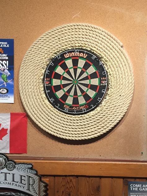 Dartboard wrapped in rope Outdoor Dart Board Ideas, Diy Dart Board Backing, Dart Board Wall Ideas, Dartboard Wall, Dart Board Backboard, Brilliant Ideas Diy, Rope Dart, Dartboard Surround, Dart Board Wall