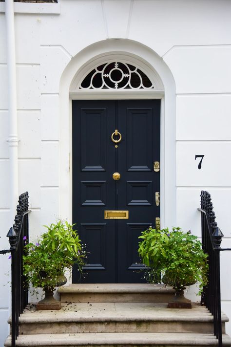 Hamptons Porch, Navy Front Door, Bungalow Porch, Red Brick House Exterior, Front Door Paint, Hamptons Beach House, New Front Door, Door Paint, Make A Door