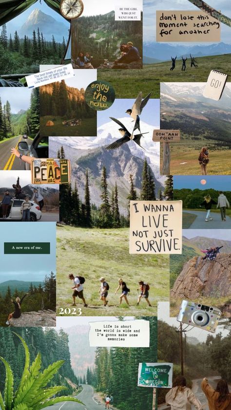 Visionboard Aesthetic, Aesthetic Outdoors, Vision Board Collage, Nature Collage, Vision Board Pictures, Life Vision Board, Vision Problems, Adventure Aesthetic, New Year 2023