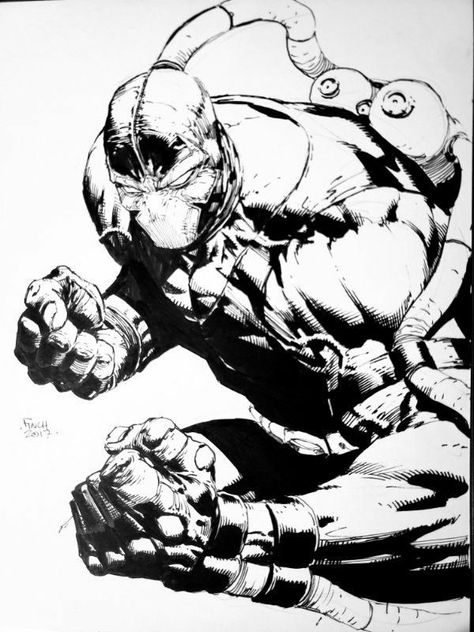 Bane Drawings, Ink Comic Art, Comic Ink Art, Dc Comics Art Drawings, David Finch Pencil, Bane Drawing, Comics Inking, David Finch Art, Manga Inking