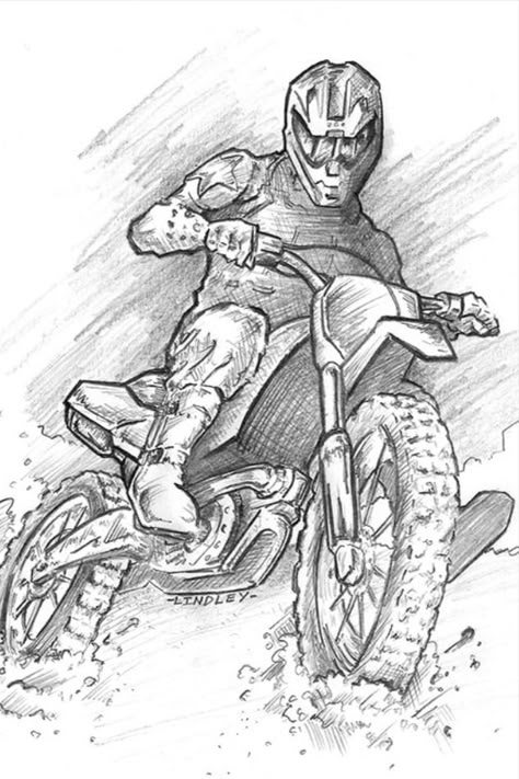 Dirt Bike Art Drawing, How To Draw A Dirt Bike, Dirt Bike Helmet Drawing, Dirt Bike Sketch, Dirtbike Drawing Simple, Dirt Bike Drawings Easy, Moter Cycle Drawing, Drawing With Steps, Motorbike Art Drawing