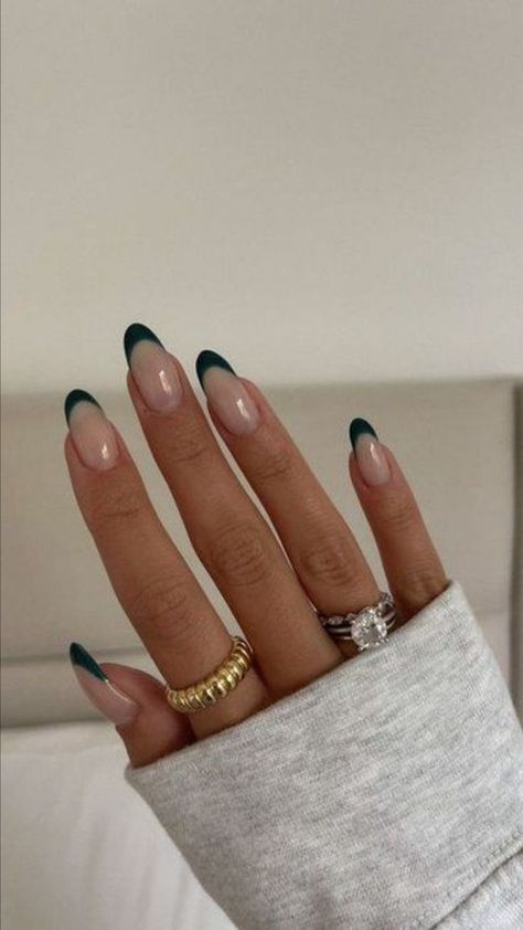 Fall French Nails, Green French Tips, Short Classy Nails, Sophisticated Nails, Natural Nails Manicure, Popular Nail Colors, Hoco Nails, Emerald Nails, Minimal Makeup Look