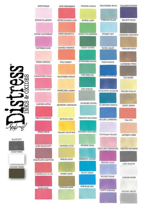 DISTRESS INK & OXIDE LABELS AND CHARTS Distress Color Combinations, Tim Holtz Distress Ink Color Chart, Lou Collins Cards, Distress Ink Color Chart, Distress Oxide Color Chart, Lou Collins, Beautiful Brunch, Distress Ink Techniques, Ranger Distress Ink