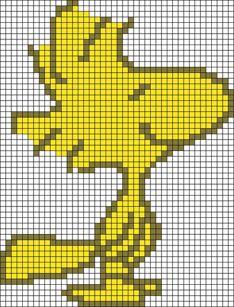 Peanuts Pixel Art, Woodstock Pixel Art, Snoopy Graph, Snoopy Alpha Pattern, Crochet Tapestry Pattern Free Charts, Bird Comic, Pixel Crochet Blanket, Peanuts Woodstock, Woodstock Snoopy