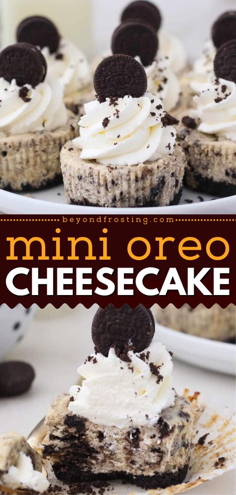 A Valentine's Day dessert recipe for mini cheesecakes! It's an easy Valentine's Day treat. From the crunchy crust to the velvety filling to the fluffy topping, these Oreo cheesecake bites are indulgent! Desserts To Take To Work, Mini Cheesecake Recipes Oreo, Easy Individual Cheesecakes, Quick Oreo Cheesecake, Small Cheesecake Minis, Mothers Day Sweets Ideas, Mini Oreo Desserts, Individual Oreo Cheesecake Cups, Finger Foods Sweet Desserts