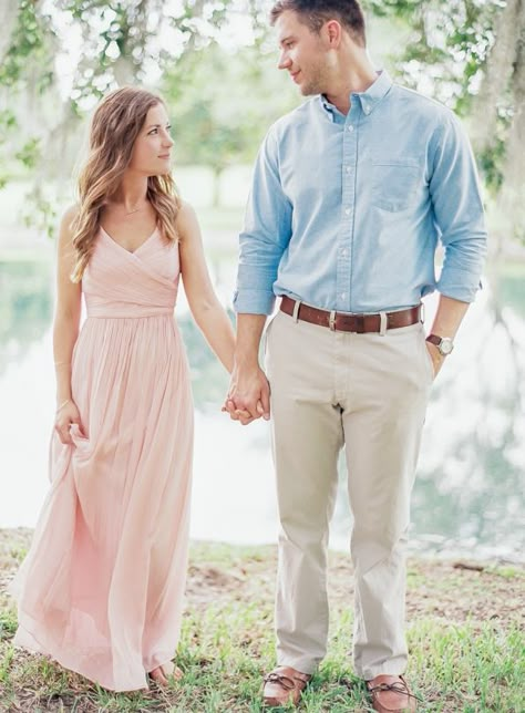 pink dress Pink Engagement Photo Outfits, Engagement Style Outfits, Pink Dress Couple Outfit, Pink Dress Engagement Photos, Glacier Photoshoot, Pink Engagement Dress, Pastel Photoshoot, Two People In Love, Styled Engagement Shoot