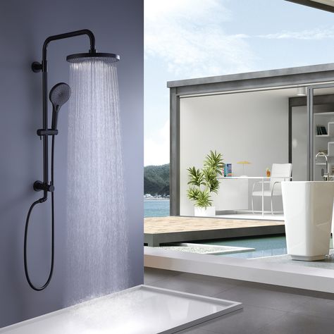 Matte Black Shower Fixtures, Black Shower Fixtures, Rain Shower System, Dual Shower Heads, Shower Fixtures, Shower Faucet Sets, Rainfall Shower Head, Black Shower, Handheld Shower Head