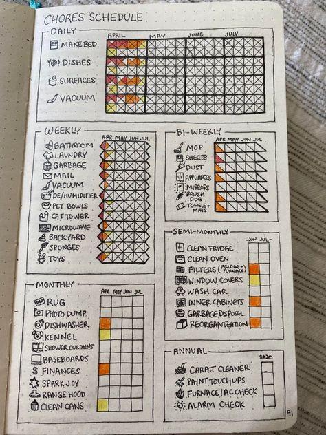 Cleaning schedule set up! : bujo Bujo Organization Ideas, Cleaning Journal Ideas, Notebook Schedule Ideas, Bujo Cleaning Tracker, Budgeting Planner Ideas, Bujo Cleaning Schedule, Bujo Schedule, Planner Set Up, Journaling Schedule