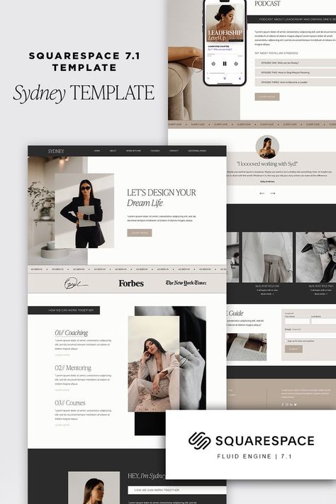 Stunning sydney template, Squarespace website template. 7.1 template with fluid engine. Neutral, beige, brown, black and white colour palette. perfect for online business coaches, life coaches and course creators Social Media Manager Website, Black Website, Beautiful Website Design, Luxury Website, Website Design Inspiration Layout, Wix Website Templates, Best Website Design, Website Logo Design, Squarespace Website Templates