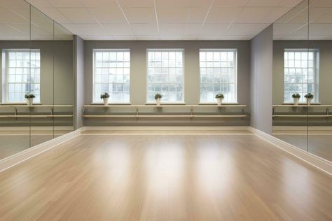 Studio Dance Room, Illustration Computer, Barre Studio, Dance Rooms, Empty Room, Big Windows, Cityscape Photos, Dance Studio, 3d Rendering