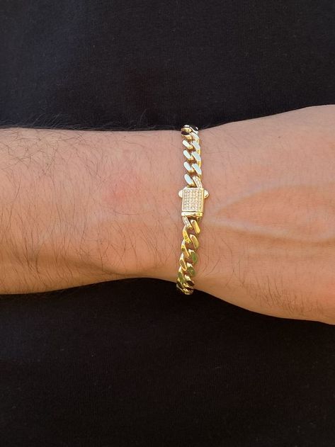 7mm Gold Miami Cuban Bracelet 14k Real Gold Miami Cuban Link Bracelet, 14k Solid Gold Monaco Chain Bracelet . #cubanbracelet #miamicuban #cubancurb #solidgold #goldbracelet #braceletsformen #giftforboyfriend #giftforhim #bracelet #cubanchain Man Gold Bracelet Design, Cuban Chain Men, Versace Bracelet, Versace Chain, I Love Gold, Cuban Bracelet, Mens Chain Bracelet, Cuban Link Bracelet, Solid Gold Bracelet