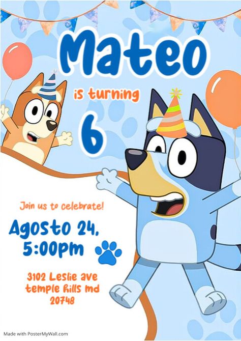 bluey birthday invitation Bluey Birthday Pictures, Bluey Invitations Template Free, Bluey Birthday Invitation Template Free, Bluey Birthday Invitation, Bluey Birthday, Kindle Book Cover, Etsy Banner, Campaign Posters, Blog Header