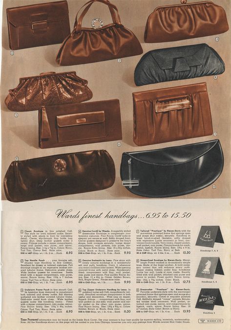 The Closet Historian: Cataloging Catalogs: Accessories, Montgomery Wards Spring/Summer 1943 1940 Style, Bags Online Shopping, Perfect Handbag, Handbags And Purses, 40s Fashion, Classic Handbags, Vintage Purses, Old Fashion, Women Bags Fashion