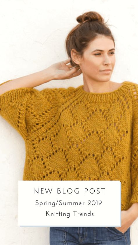 Spring/Summer 2019 Knitting Trends :: talvi knits. I took a look at the latest knitting pattern collection from Garnstudio DROPS Design and did a little trendwatching for 2019. I identified five big knitting trends for the Spring and Summer 2019 season: statement sleeves, brioche knitting, colorwork yokes, color blocking, and loose and lacey boxy sweaters. #knitting #knit #knittingpatterns #trends #trends2019 #garnstudio #sweaters #sweatersforwomen #stranded #colorwork #yoke #briocheknitting Garnstudio Drops Design, Summer Knitting Projects, Spring Sweater Outfits, Sweater Tutorial, Summer Knitting Patterns, Summer Pullover, Spring Knits, Knitting Blogs, Summer Sweaters