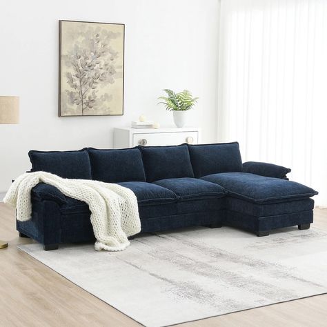 Modern L-shaped Cloud Sofa with Chaise Lounge - Bed Bath & Beyond - 40909170 Convertible Ottoman, Navy Sectional, Traditional Sofas, Cloud Sofa, Couch With Chaise, Sectional Sofa With Chaise, Traditional Sofa, Modern Sofa Sectional, Modular Sectional Sofa