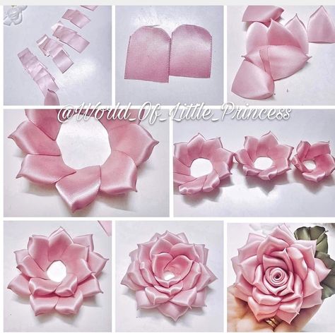 Satin Flowers Diy, Ribbon Rose Bouquets, Ribbon Flowers Bouquet, Ribbon Flowers Diy, Diy Lace Ribbon Flowers, Ribbon Flower Tutorial, Diy Ribbon Flowers, Ribbon Crafts Diy, Flower Bouquet Diy