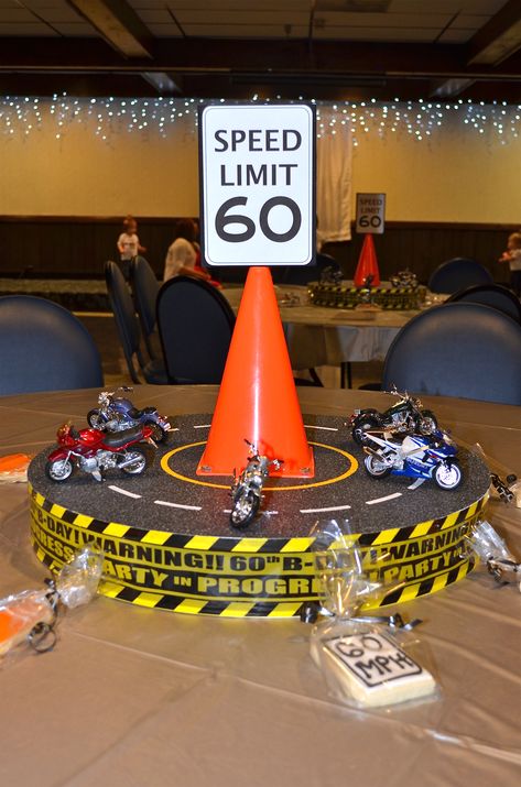 Motorcycle Party Centerpiece Motorcycle Birthday Parties, Bike Birthday Parties, Dirt Bike Party, Motorcycle Party, Biker Party, Motorcycle Birthday, Dirt Bike Birthday, Motorcycle Decor, Cars Theme Birthday Party