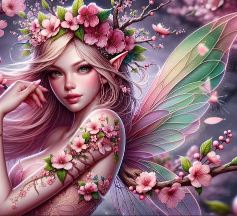 🌸✨ Awakened by the first light, the cherry blossom fairy dances gracefully, adorned with glistening morning dew. Each petal whispers secrets of the dawn, bringing magic and serenity to the new day. 🌞🌺 #CherryBlossomFairy #MorningDewMagic #NatureEnchantress #FairyTales #SpringtimeBeauty — Dew Drop Fairy, Cherry Blossom Fairy, Fairy Holding Flower, Daisy Fairy, Flower Fairies Of The Spring, Flower Fairy Art Anime, Fairies Dancing, Morning Dew, Fantasy Pictures