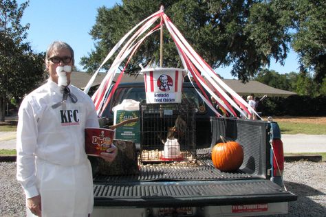 fall fest: Colonel Sanders Trunk or Treat, complete with live chicken! (Alecia Hamilton can you please come to our trunk or treat and bring one of your chickens) LOL Chicken Trunk Or Treat Ideas, Live Chicken, Colonel Sanders, Kentucky Fried, Fall Fest, Friends Gathering, Carnival Games, Drive Thru, Trunk Or Treat