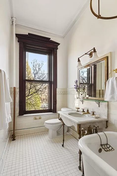 Park Slope Brownstone Overflowing With Period Details Asks $5 Million | Brownstoner Nyc Apartment Brownstone, Brooklyn Brownstone Bathroom, Harlem Brownstone Interiors, New York Brownstone Aesthetic Interior, Nyc Brownstone Interior, New York City Bathroom, Row House Interior Design, Brooklyn Brownstone Interior, Brownstone Bathroom