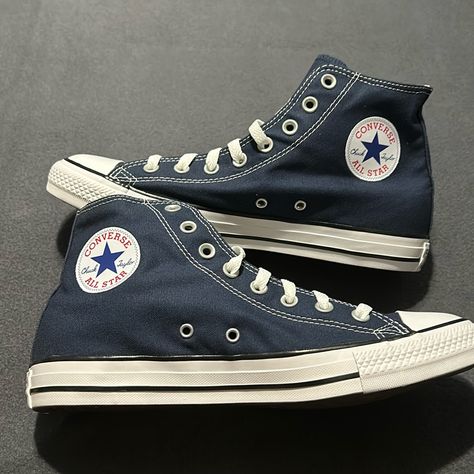 Brand New. In Box. Listed As Men’s Size 9. Also, Women’s Size 11. Converse Size 9, 2000s Converse, Dark Blue Converse, Converse Colors, Blue Mens Shoes, Navy Blue Converse, Navy Converse, Blue Converse, Pretty Shoes Sneakers