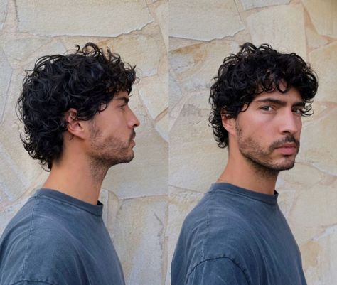 Male Haircuts Curly Short, Vintage Curly Hairstyles Men, Curls Men Hairstyles, Hairstyles For Short Curly Hair Men, Half Mullet Curly Hair Men, Curly Hair Men's Haircuts, Mullet On Curly Hair Men, Men’s Hair Cuts Curly, Mod Haircut Mens Curly