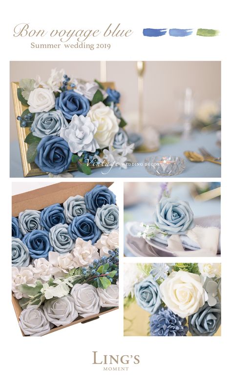 Dusty Blue And Navy Wedding Theme Wedding Table Decor, Dusty Blue And Navy Flowers, Wedding Flower Arrangements Dusty Blue, Dusty Blue Wedding Arbor Flowers, Dusty Blue Arbor Flowers, Dusty Blue Wedding Bouquet, Faux Bouquet, Teardrop Bouquet, Wedding Theme Color Schemes