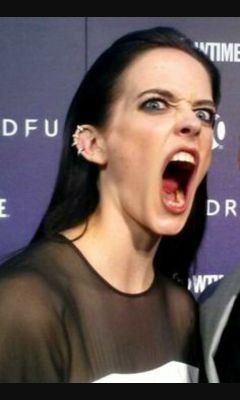 Eva Green  angry scream mouth stretched open furrowed brow 2020-07-17 Face Imperfections, Salem Witches, Lemon Face, Lemon Face Mask, Facial Expressions Drawing, Angry Expression, Rage Faces, Emotion Faces, People Screaming