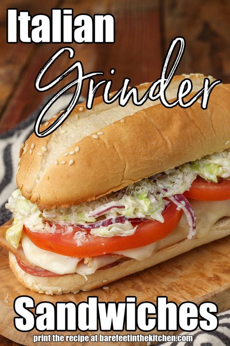 Italian Grinder Sandwich Italian Grinder Sandwich, Best Ham Sandwich, Italian Sandwich Recipes, Tangy Slaw, Italian Grinder, Hoagie Sandwiches, Italian Sandwiches, Grinder Sandwich, Toasted Sandwiches