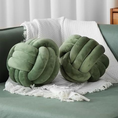 Plush Aesthetic, Knot Ball, Green Room Decor, Bedroom Decor Dark, Knot Pillow, Round Throw Pillows, Kids Bed, Green Pillows, Pillow Room