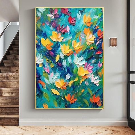 Knife Flower Painting, Textured Paintings On Canvas, Flower Oil Painting, Texture Painting On Canvas, Painting Nature, Wall Decor For Bedroom, Botanical Painting, Decor For Bedroom, Oil Painting Flowers