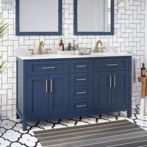 Shaker Vanity, Cultured Marble Vanity Top, Blue Vanity, Double Bath, Drawer Glides, Blue Bath, Single Sink Vanity, White Quartz Countertop, Double Sink Bathroom