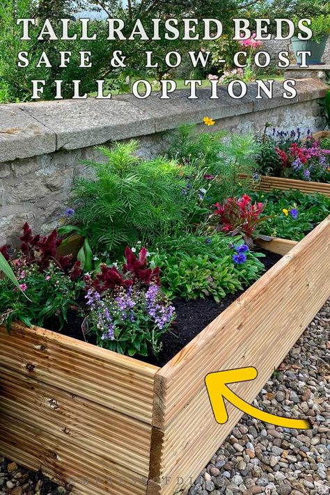 Raised Flower Beds Along House, Raised Landscaping Beds, Raised Bed Flower Garden, Tall Raised Garden Beds, Large Raised Garden Beds, Part Shade Plants, Large Garden Planters, Cheap Plants, Vegetable Planters