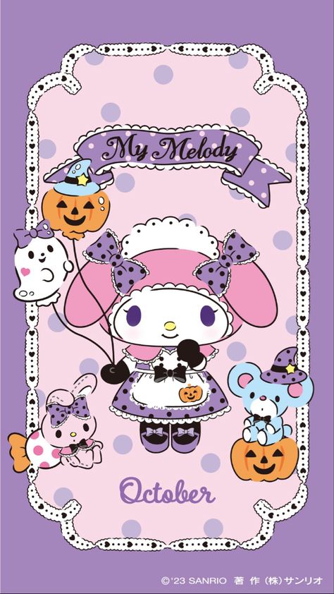 My Melody Halloween, Sanrio Poster, Sanrio Art, Hello Kitty Water Bottle, Kawaii Wallpapers, Witch Wallpaper, My Melody Wallpaper, Hello Kitty Images, Kitty Images