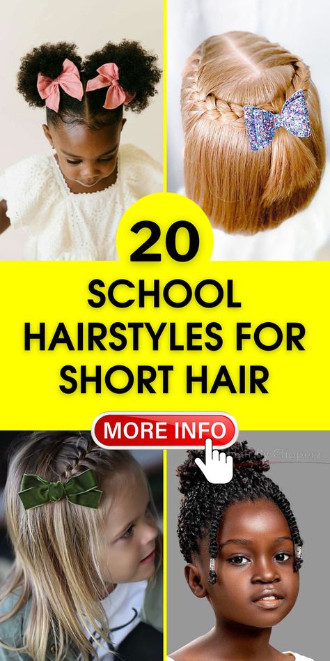 Cute & Easy School Hairstyles for Short Hair – Quick Daily Looks Girls Short Hair Styles For School, Hairstyles For Short Hair Kids, School Hairstyles For Short Hair, Short Hair For Kids, Kids Short Hair Styles, Quick Hairstyles For School, Childrens Hairstyles, Picture Day Hair, Quick Braids