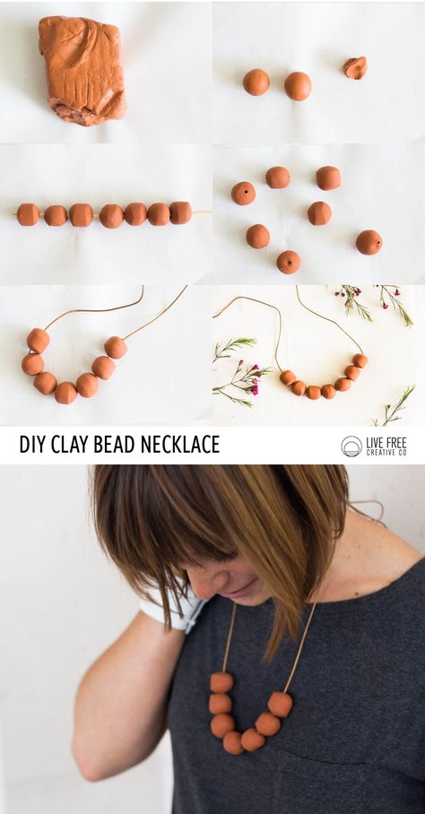 With just three supplies and about twenty minutes, you can make your own simple terra cotta clay bead necklace with this tutorial! Its already a favorite. Pearl Locket, Terra Cotta Clay, Clay Bead Necklace, Bead Diy, ดินปั้น Polymer Clay, Polymer Clay Jewelry Tutorials, Saltwater Pearls, Polymer Clay Jewelry Diy, Diy Simple