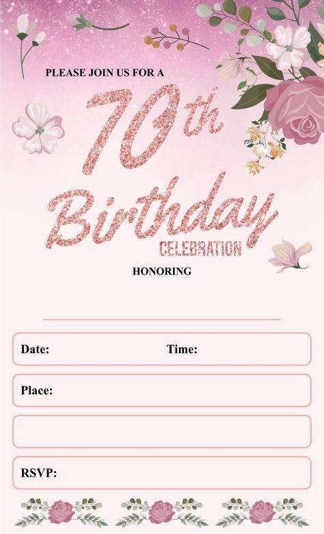 Free 70th Birthday Invitation Templates, 70th Birthday Invites Women, Birthday Invitation Template Free Editable, 70th Birthday Invite, Birthday Party Invitations Free, Birthday Invitation Card Template, 70th Birthday Invitations, Bday Invitations, 70th Birthday Parties