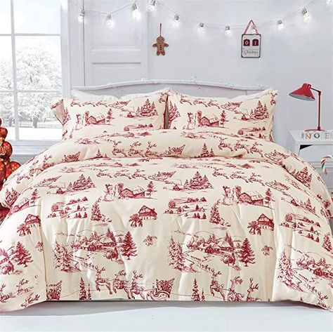 red, white Christmas Duvet Cover, Christmas Duvet, Christmas Tree Snowman, Tree Snowman, Christmas Deer, Duvet Cover Set, Red Christmas, Bedding Set, Duvet Cover