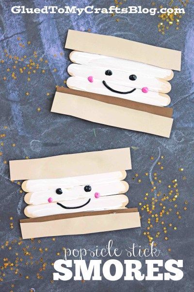 Popsicle Stick Smores - Summer and Camping Kid Craft Idea Paper Smores Craft, Smores Bulletin Board Ideas, Smores Bulletin Board, Camping Art Activities, Food Themed Crafts, Home Summer Camp Ideas, Cslp Summer Reading 2024, Summer Themes For Preschool, August Crafts For Seniors