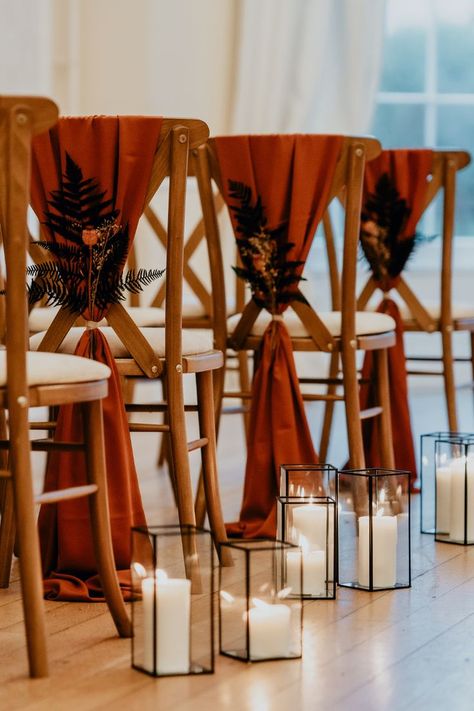 burnt orange wedding aisle
black lanterns
chair dressing Autumn Wedding Aisle, Teal Wedding Colors Schemes, Orange Wedding Decorations, Orange Wedding Themes, Burnt Orange Wedding, Rusting Wedding, Wedding Color Pallet, Burnt Orange Weddings, Wedding Chair Decorations