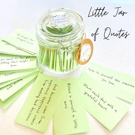 Jar Of Encouragement, Positive Jar Quotes, Jar Of Smiles Quotes, Motivation Jar Ideas, Encouragement Jar Ideas, Motivational Jar Ideas, Gift Quotes Present, Quote Jar Ideas, Mental Health Care Package Diy