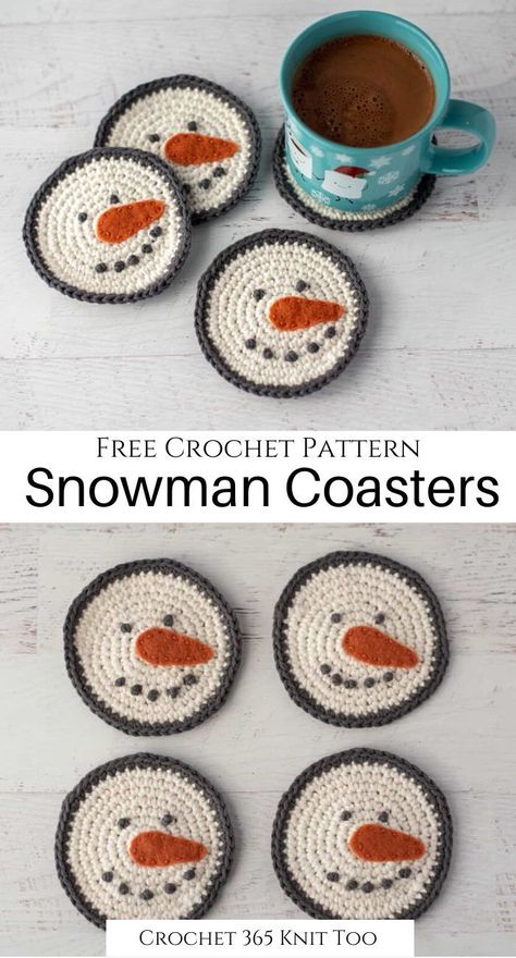 Snowman Coasters, Crocheted Coasters, Crochet Ornament Patterns, Crochet Coasters Free Pattern, Crochet Christmas Gifts, Crochet With Cotton Yarn, Crochet Snowman, Crochet Mignon, Confection Au Crochet