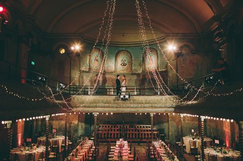 Music Venue Wedding Reception, Wilton’s Music Hall Wedding, Wiltons Music Hall Wedding, Concert Venue Wedding, Music Venue Wedding, Movie Wedding, Alternative Wedding Venue, Circus Wedding, Alternative Wedding Photography