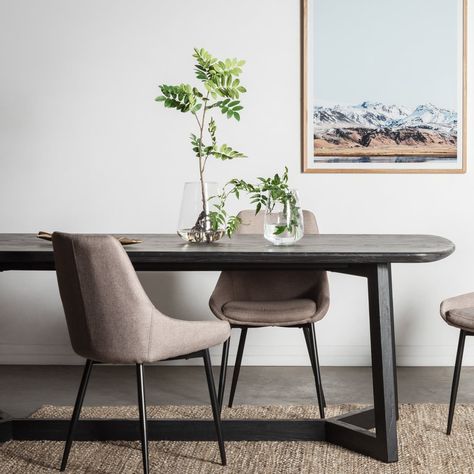 How to Match a Dining Table with the Right Chairs - TLC Interiors Grey Kitchen Table, Gray Dining Table, Australia Interior, 8 Seater Dining Table, Dark Table, Dining Suites, Grey Dining Tables, Timber Table, Black Dining