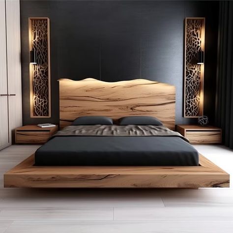 Raw Wood Headboard, Brown Bed Frame, Timber Bed Frames, Large Bed, Cottage Bed, Modern Bed Frame, Shop Projects, Large Beds, Handmade Bed